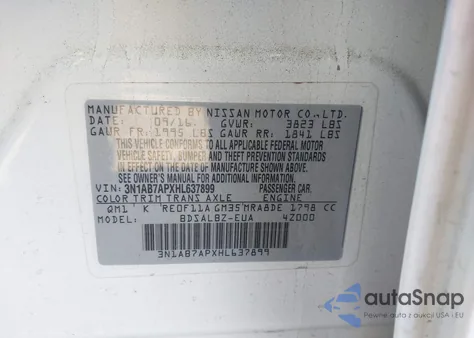 2017 Nissan Sentra S z USA, uszkodzony, nr VIN 3N1AB7APXHL637899